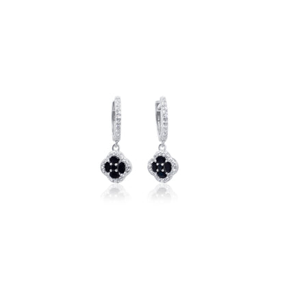 Turkeza | 925 Sterling Silver Clover CZ Drop Halo Earrings