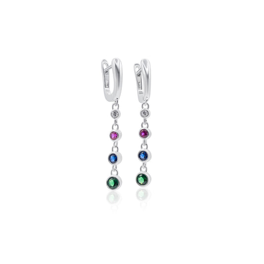 Turkeza | 925 Sterling Silver Colorful CZ Drop Hoop Earrings