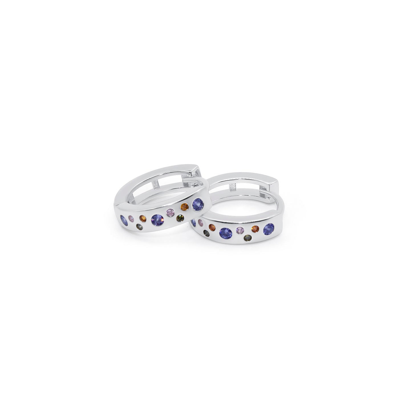 Turkeza | 925 Sterling Silver Colorful CZ Hoop Turkish Earrings