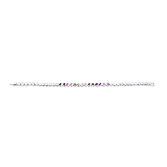 Turkeza | 925 Sterling Silver Colorful Hearts Tennis Bracelet