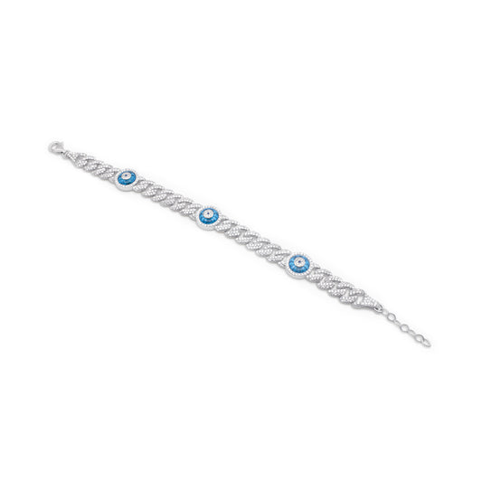 Turkeza | 925 Sterling Silver Cuban Link Evil Eye CZ Bracelet