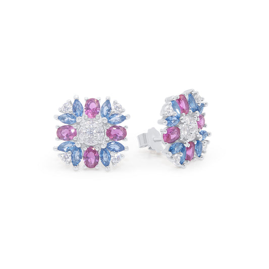 Turkeza | 925 Sterling Silver Cubic Zirconia Colorful Turkish Flower Earrings