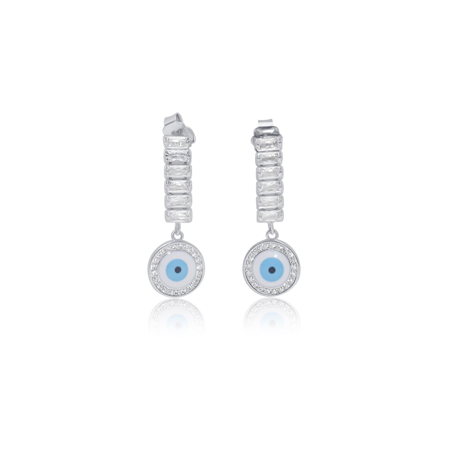 Turkeza | 925 Sterling Silver Cubic Zirconia Evil Eye Earrings