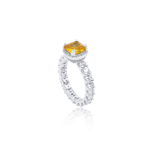 Turkeza | 925 Sterling Silver CZ Citrine Turkish Halo Cushion Cut Ring