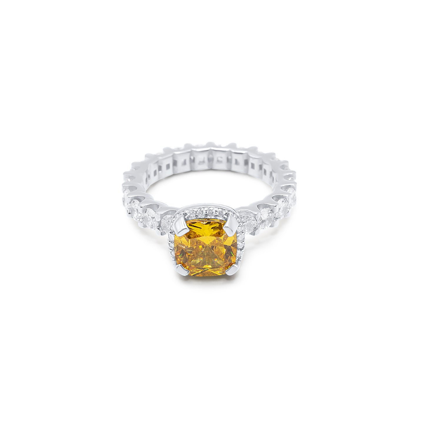 Turkeza | 925 Sterling Silver CZ Citrine Turkish Halo Cushion Cut Ring