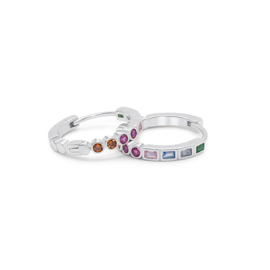 Turkeza | 925 Sterling Silver CZ Colorful Hoop Earrings