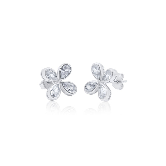 Turkeza | 925 Sterling Silver CZ Flower Stud Turkish Earrings