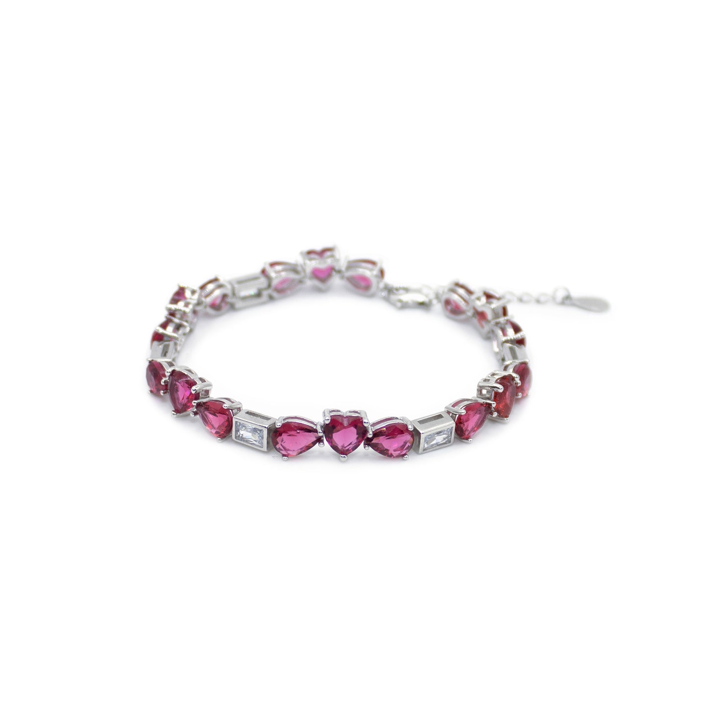 Turkeza | 925 Sterling Silver CZ Ruby Hearts Bracelet - Turkish Bracelet