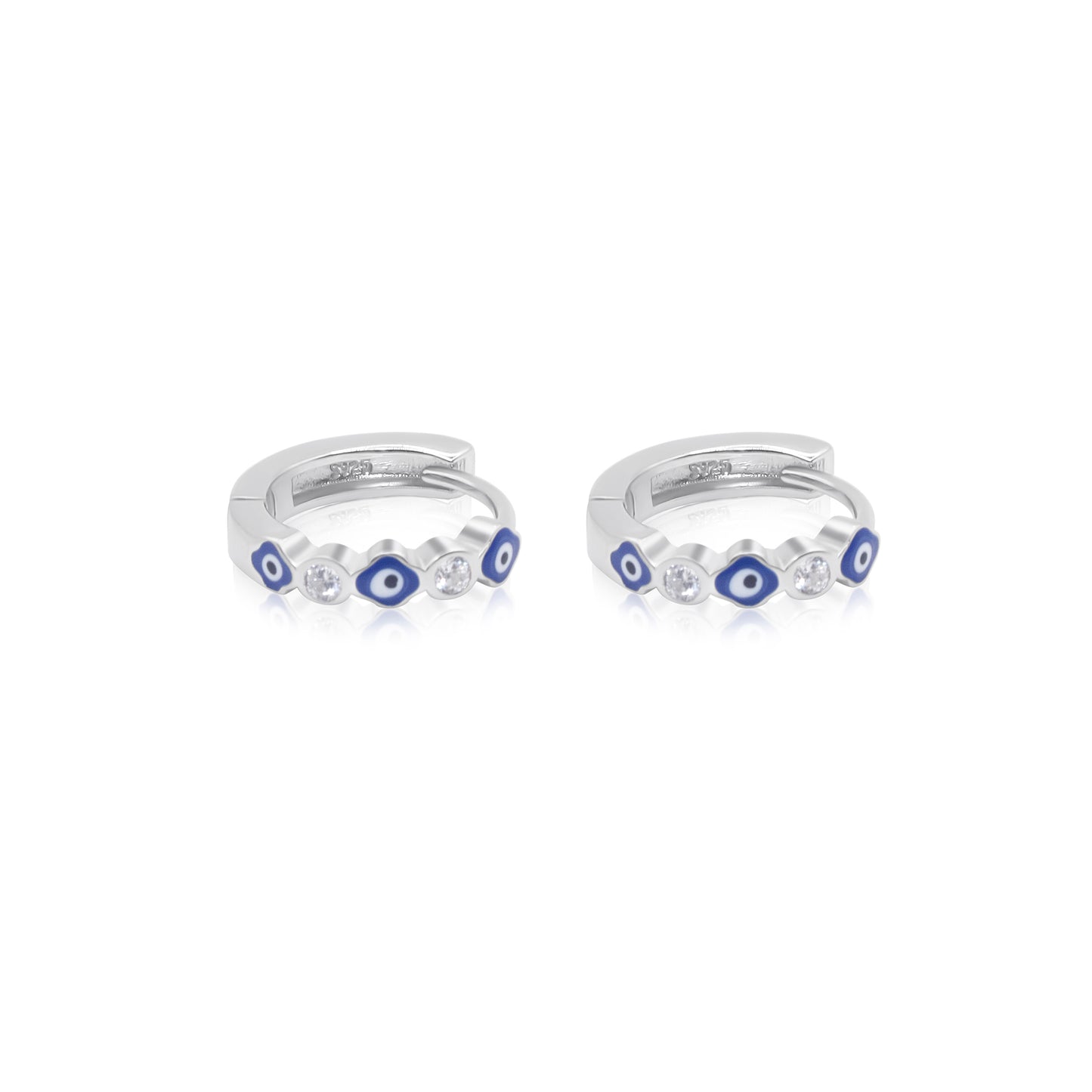 Turkeza | 925 Sterling Silver Evil Eve and CZ Hoop Earrings