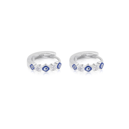 Turkeza | 925 Sterling Silver Evil Eve and CZ Hoop Earrings