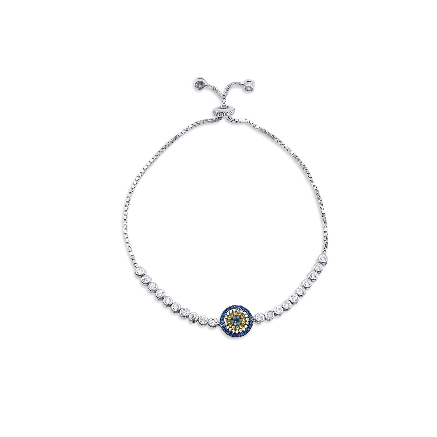 Turkeza | 925 Sterling Silver Evil Eye Bracelet Adjustable Length