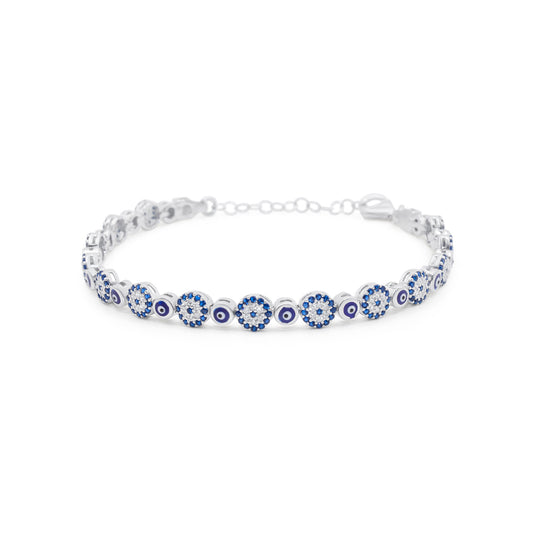 Turkeza | 925 Sterling Silver Evil Eye Circular Tennis Bracelet