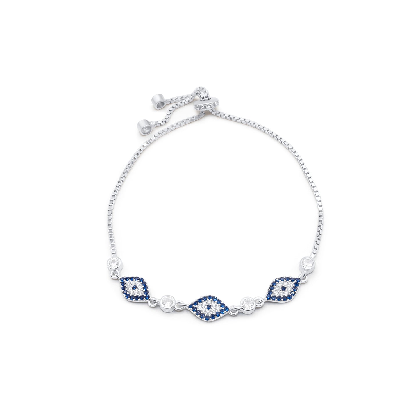 Turkeza | 925 Sterling Silver Evil Eye CZ Adjustable Bracelet - Turkish Jewelry