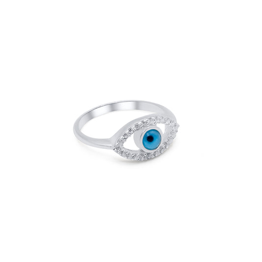 Turkeza | 925 Sterling Silver Evil Eye Halo CZ Turkish Ring