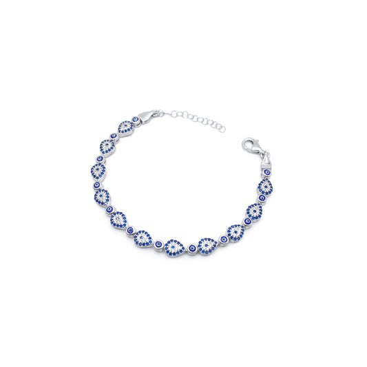 Turkeza | 925 Sterling Silver Evil Eye Pear Shaped Bracelet - Turkish Jewelry