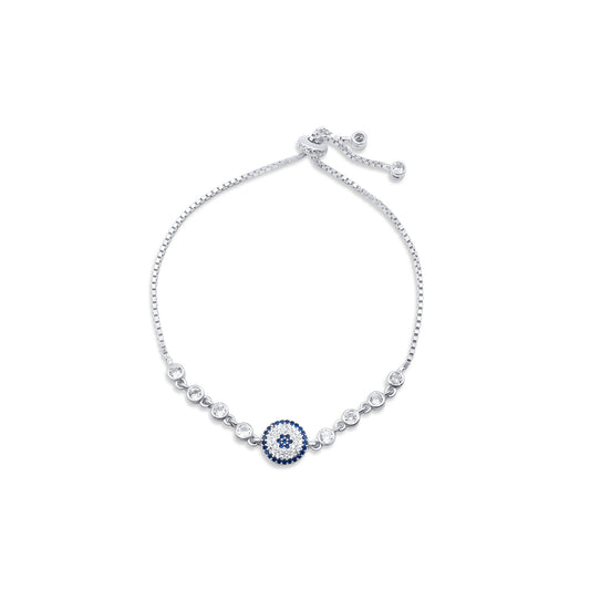 Turkeza | 925 Sterling Silver Evil Eye with Cubic Zirconia Adjustable Bracelet