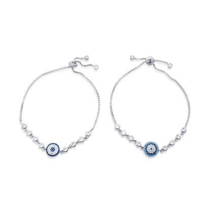 Turkeza | 925 Sterling Silver Evil Eye with Cubic Zirconia Adjustable Bracelet