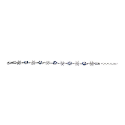 Turkeza | 925 Sterling Silver Evil Eye with Turkish Flower Bracelet
