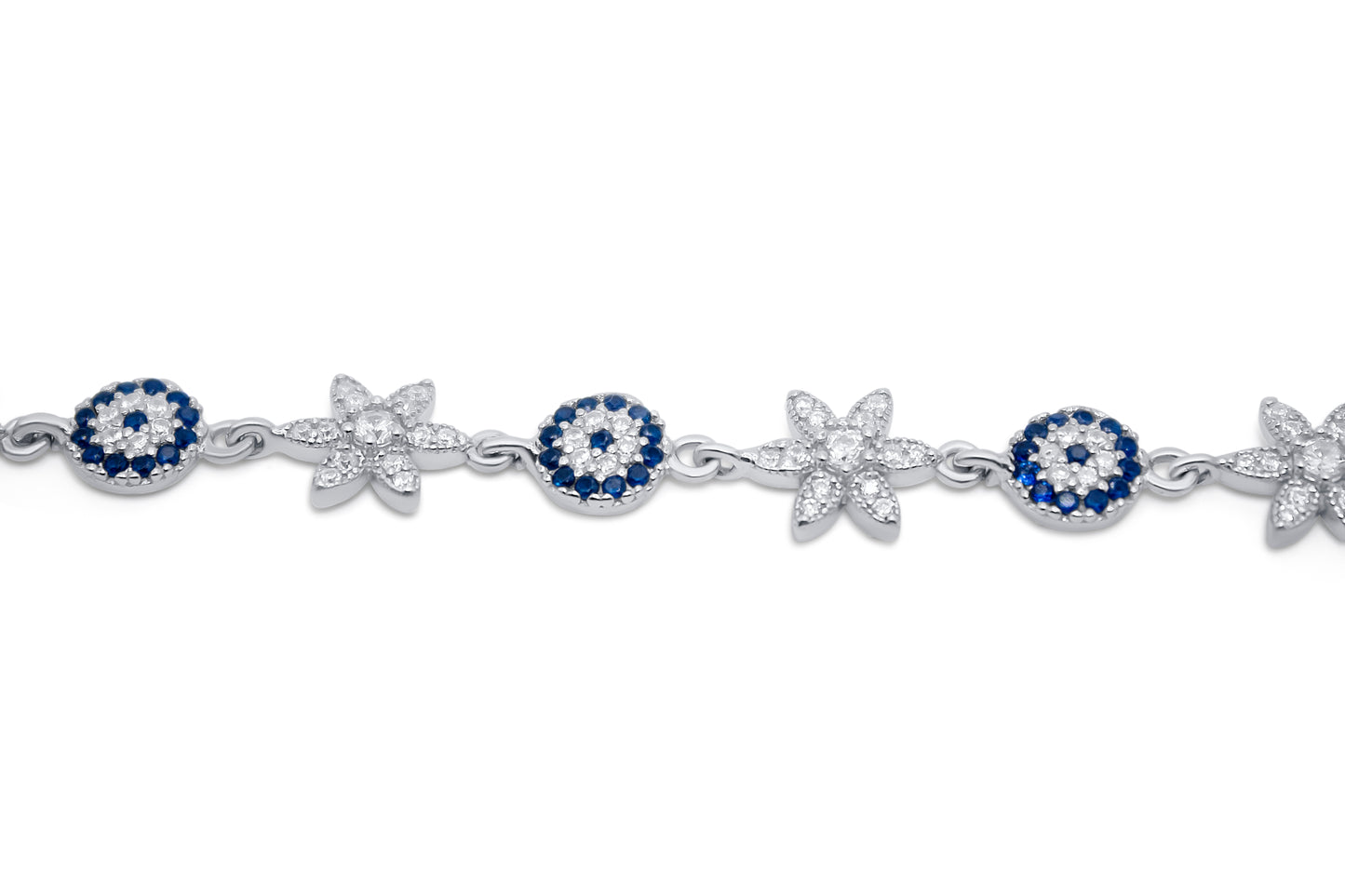 Turkeza | 925 Sterling Silver Evil Eye with Turkish Flower Bracelet