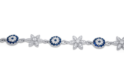 Turkeza | 925 Sterling Silver Evil Eye with Turkish Flower Bracelet