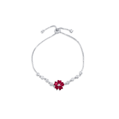 Turkeza | 925 Sterling Silver Flower Heart Adjustable Turkish Bracelet with CZ