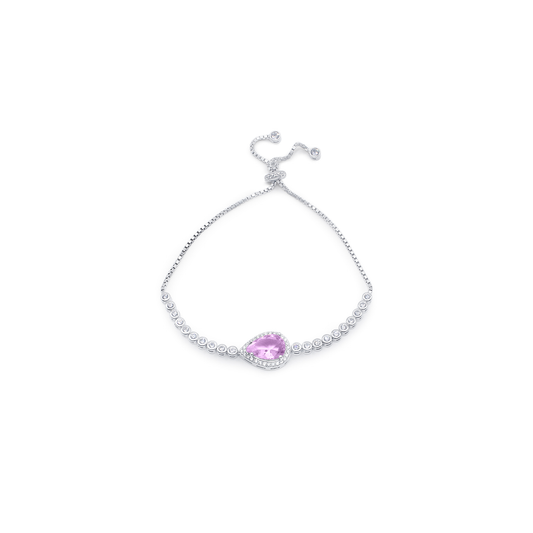 Turkeza | 925 Sterling Silver Halo Pear Gem Stone Adjustable Bracelet