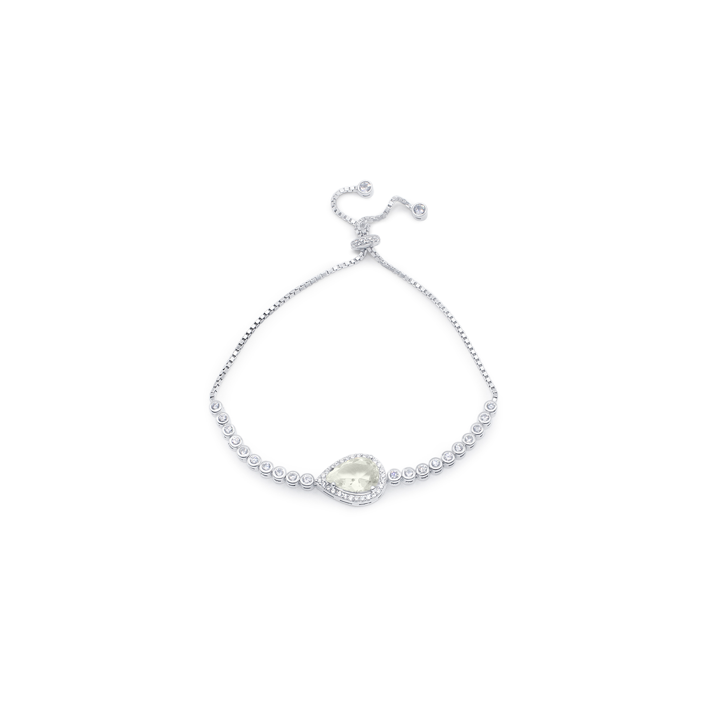 Turkeza | 925 Sterling Silver Halo Pear Gem Stone Adjustable Bracelet