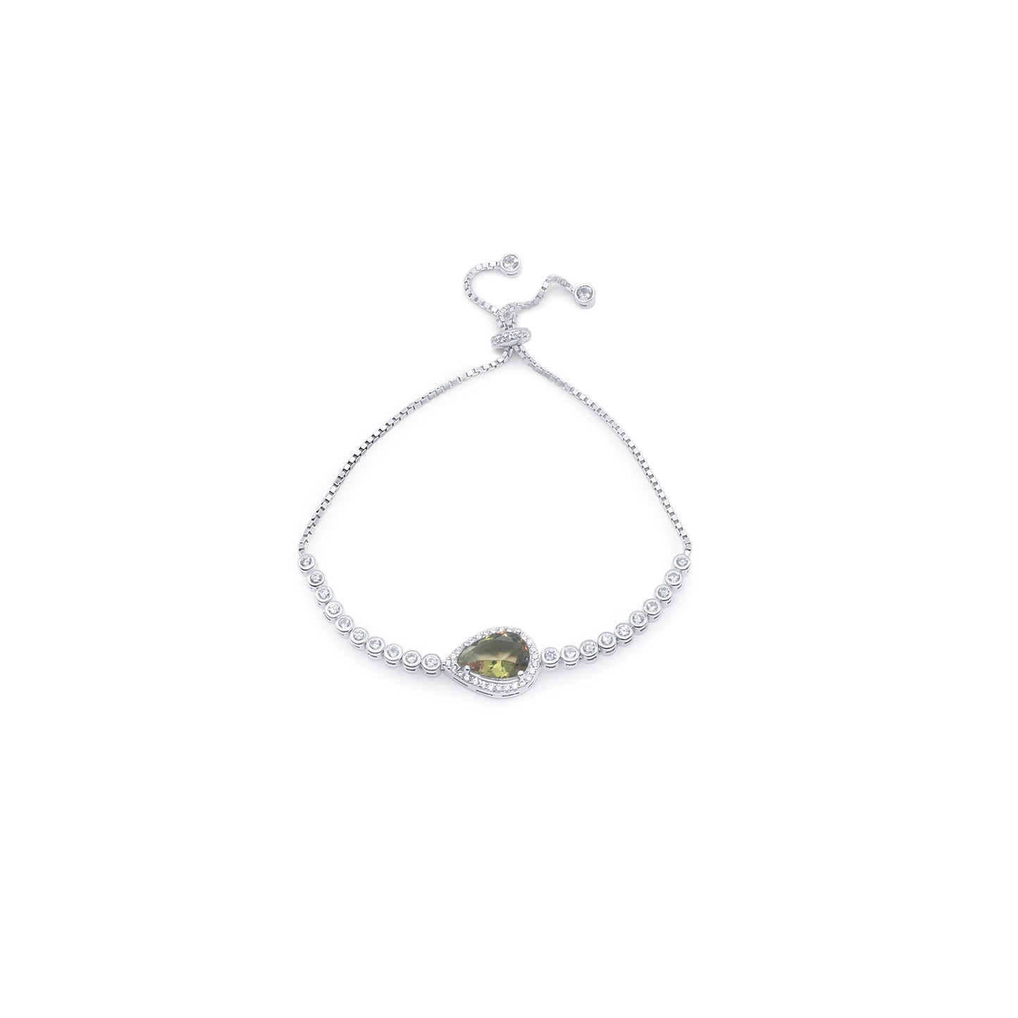 Turkeza | 925 Sterling Silver Halo Pear Gem Stone Adjustable Bracelet