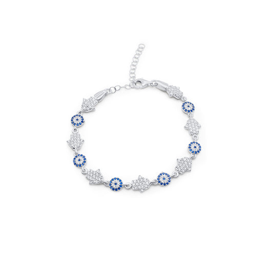 Turkeza | 925 Sterling Silver Hamsa and Evil Eye - Turkish Bracelet