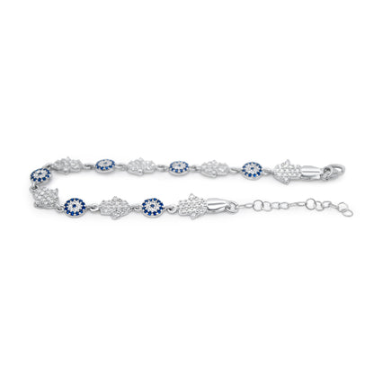 Turkeza | 925 Sterling Silver Hamsa and Evil Eye - Turkish Bracelet