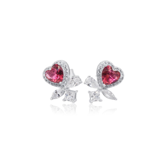 Turkeza | 925 Sterling Silver Heart with Baguette Earrings