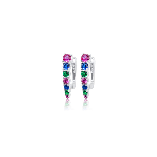 Turkeza | 925 Sterling Silver Hoop Huggy Colorful Turkish Earrings