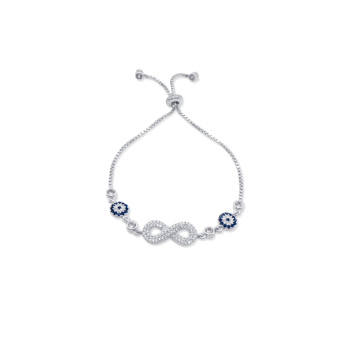 Turkeza | 925 Sterling Silver Infinity Evil Eye CZ Adjustable Bracelet