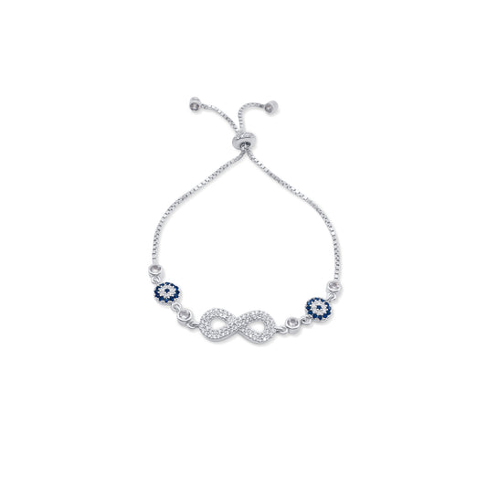 Turkeza | 925 Sterling Silver Infinity Evil Eye CZ Adjustable Bracelet