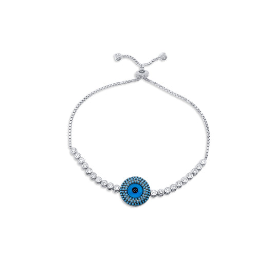 Turkeza | 925 Sterling Silver Large Evil Eye and Cubic Zirconia Bracelet