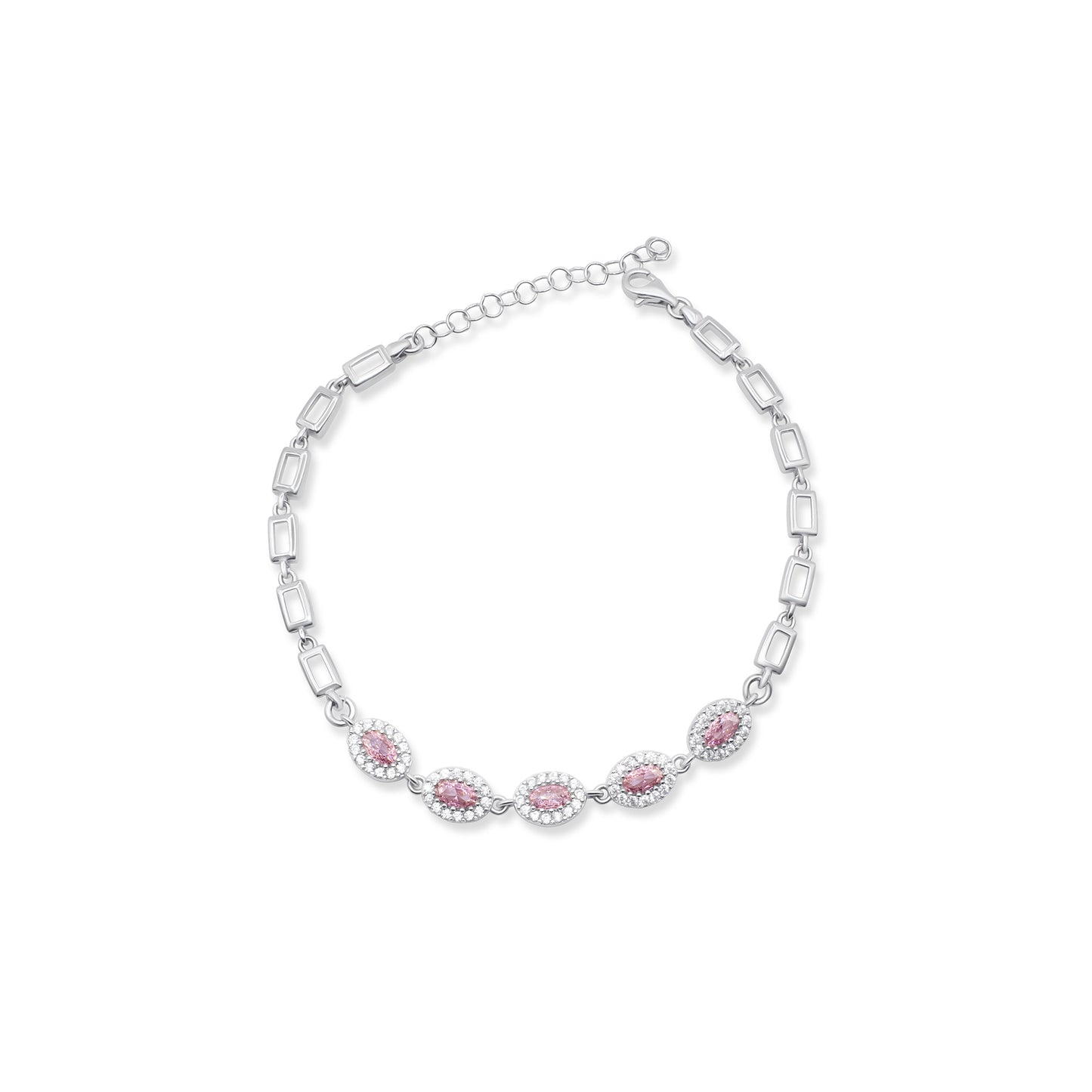 Turkeza | 925 Sterling Silver Oval CZ with Halo Chain Link Bracelet