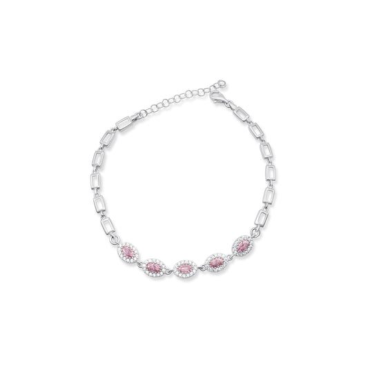 Turkeza | 925 Sterling Silver Oval CZ with Halo Chain Link Bracelet