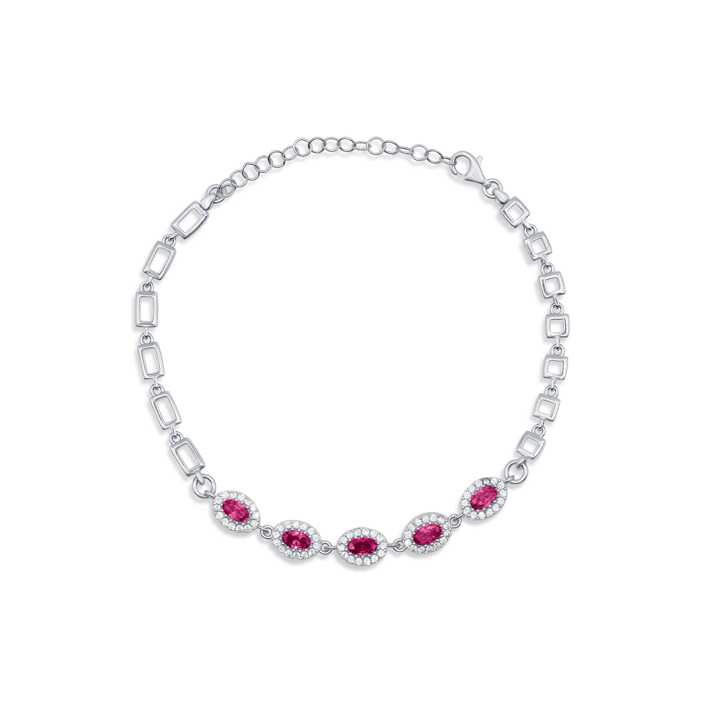 Turkeza | 925 Sterling Silver Oval CZ with Halo Chain Link Bracelet