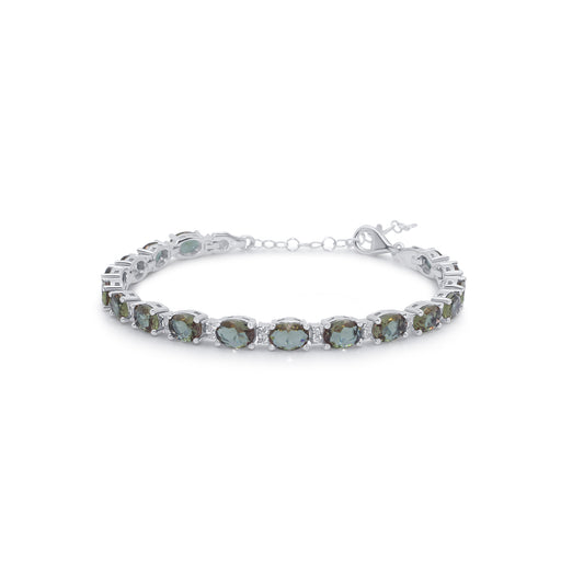 Turkeza | 925 Sterling Silver Oval CZ Zultanite Tennis Turkish Bracelet