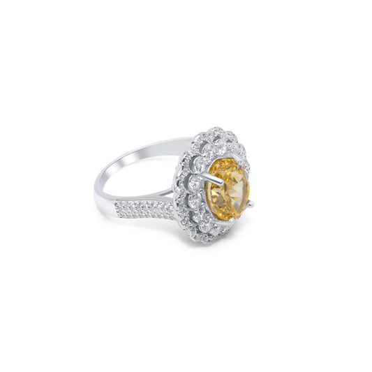 Turkeza | 925 Sterling Silver Oval Double Halo Luxury CZ Turkish Citrine, Amethyst Ring