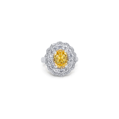 Turkeza | 925 Sterling Silver Oval Double Halo Luxury CZ Turkish Citrine, Amethyst Ring