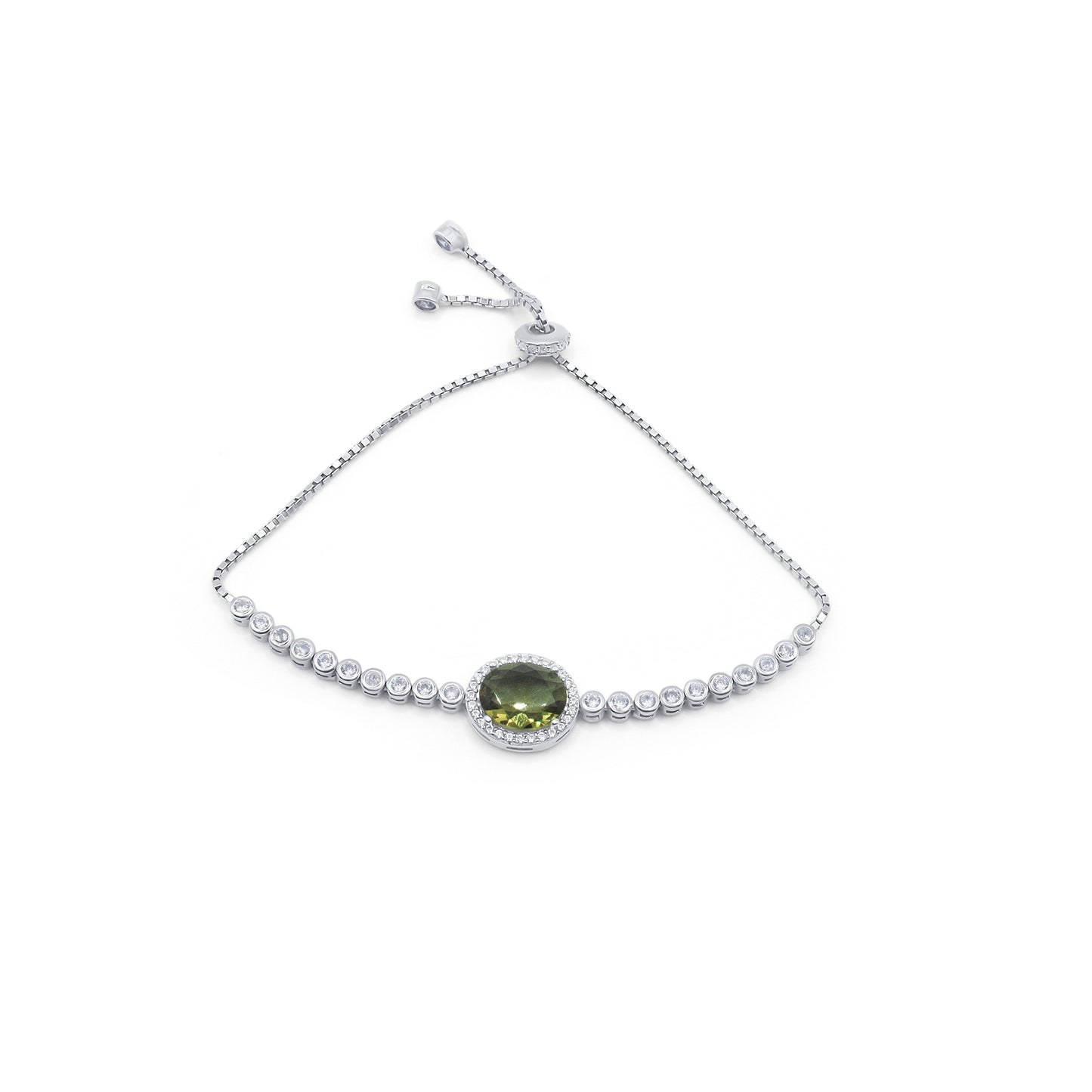 Turkeza | 925 Sterling Silver Oval Shaped Halo Gemstone, CZ Adjustable Bracelet