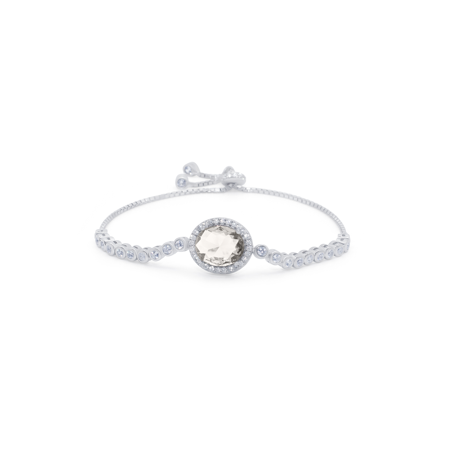 Turkeza | 925 Sterling Silver Oval Shaped Halo Gemstone, CZ Adjustable Bracelet