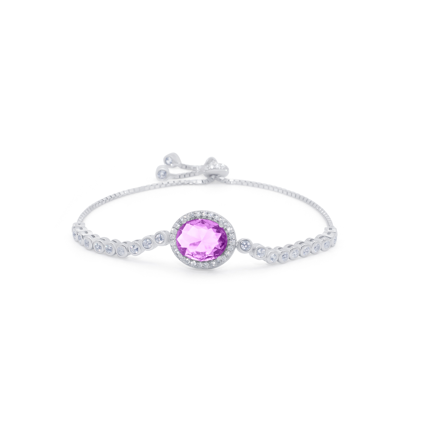 Turkeza | 925 Sterling Silver Oval Shaped Halo Gemstone, CZ Adjustable Bracelet