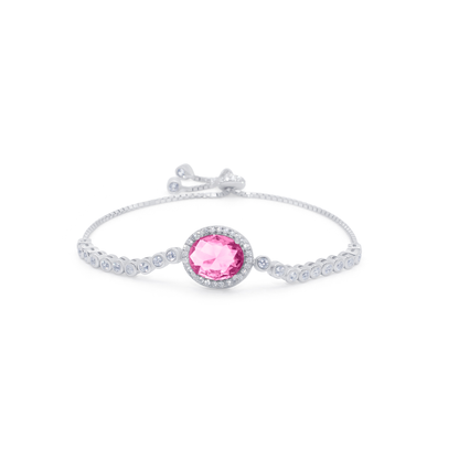 Turkeza | 925 Sterling Silver Oval Shaped Halo Gemstone, CZ Adjustable Bracelet