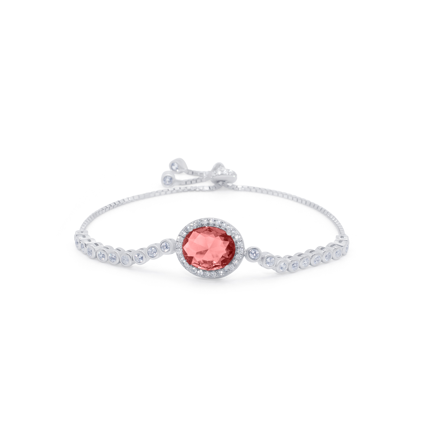 Turkeza | 925 Sterling Silver Oval Shaped Halo Gemstone, CZ Adjustable Bracelet