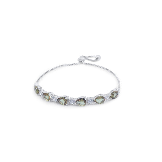 Turkeza | 925 Sterling Silver Pear Shaped Zultanite Cubic Zirconia Adjustable Bracelet