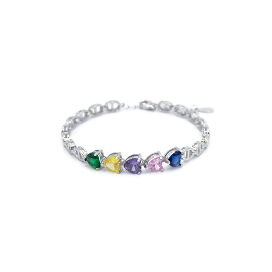 Turkeza | 925 Sterling Silver Rainbow Heart Bracelet - Turkish Bracelet