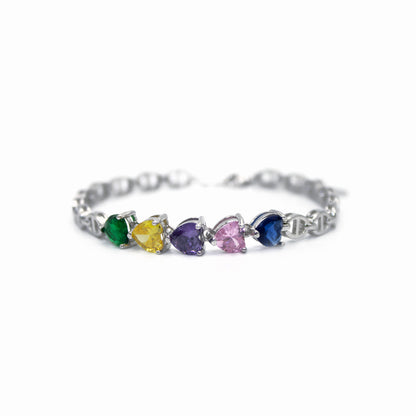 Turkeza | 925 Sterling Silver Rainbow Heart Bracelet - Turkish Bracelet