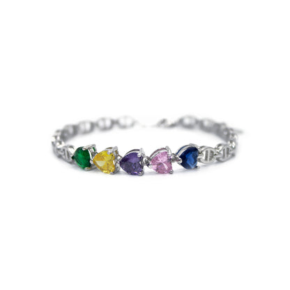 Turkeza | 925 Sterling Silver Rainbow Heart Bracelet - Turkish Bracelet